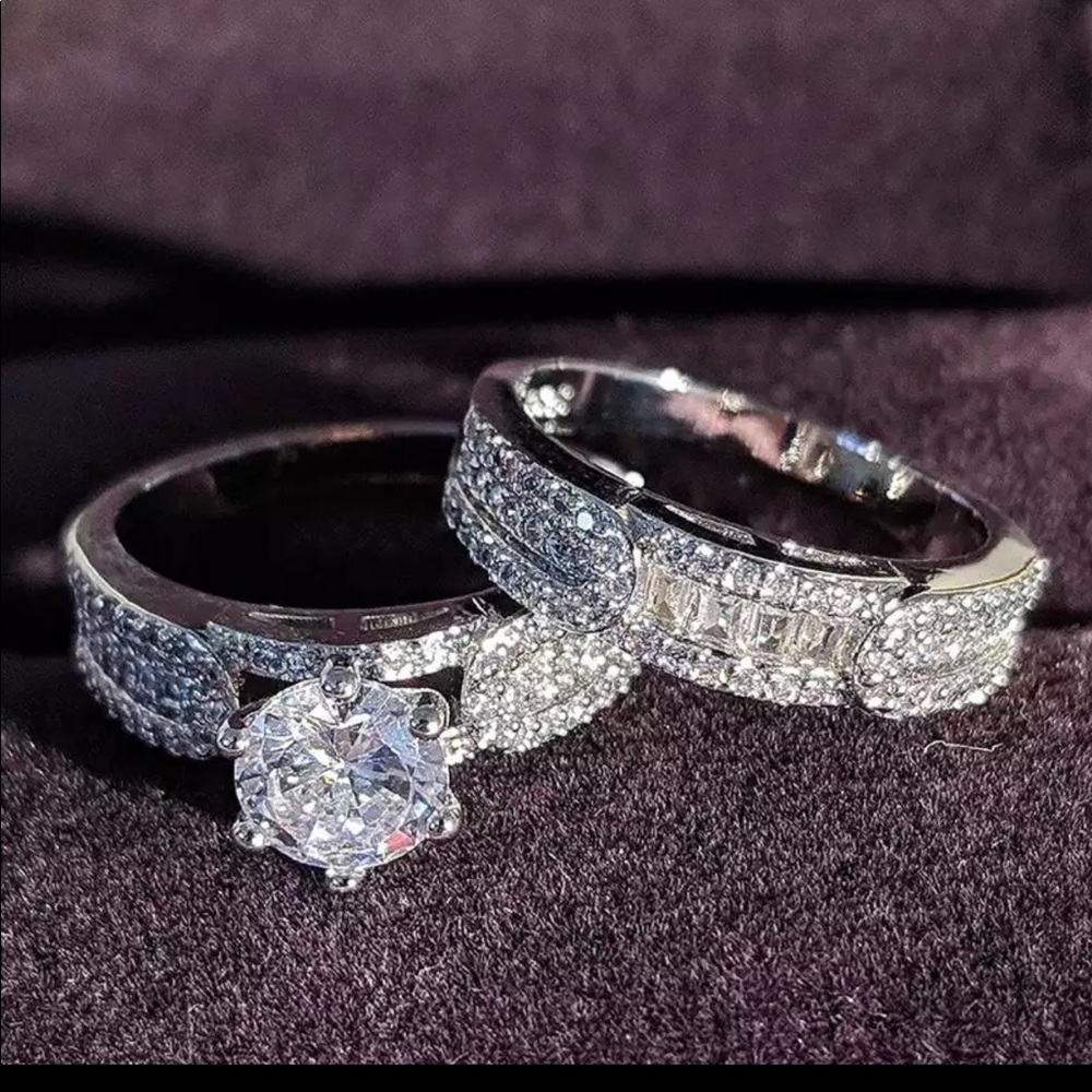 New Women’s 2 pc Set 925 Silver Diamond Ring 💍 - Picture 3 of 4